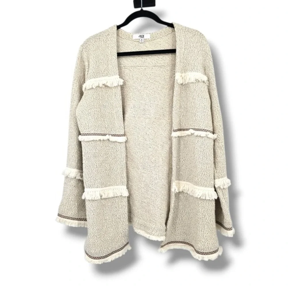 JACK by BB Dakota Cream Fringe Open Front‎ Cardigan Sweater Jacket M